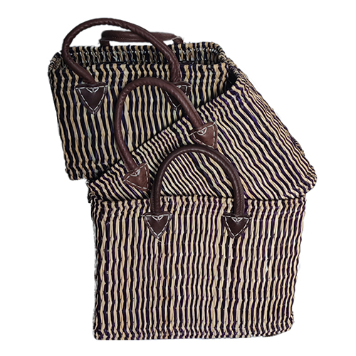 Série de 3 Paniers en Jonc Naturel et Couleur